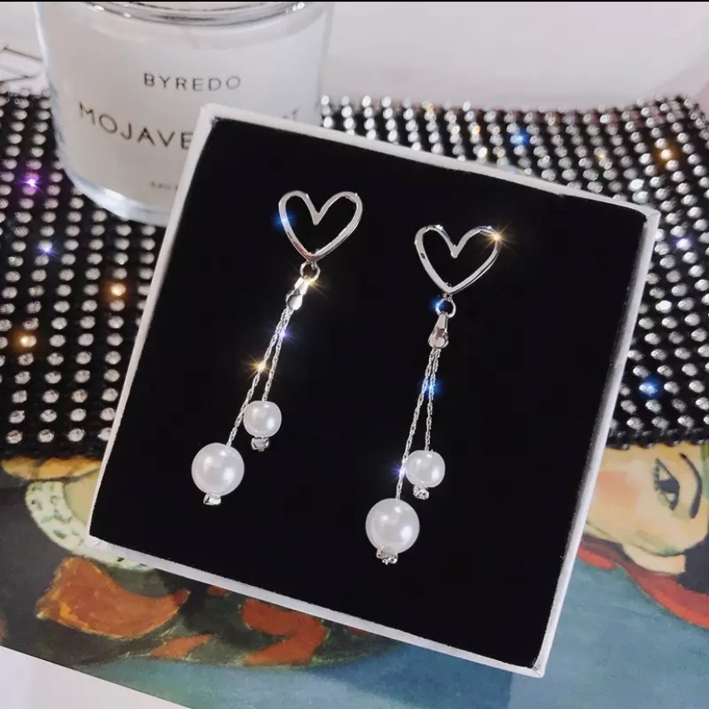 Silver Heart and Pearl Earrings